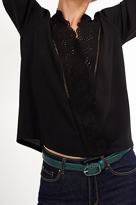 BLACK EYELET EMBROIDERY V-NECK TOP 5