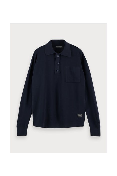 LONGSLEEVE KNITTED POLO PULLOVER IN MERINO WOOL NIGHT 1