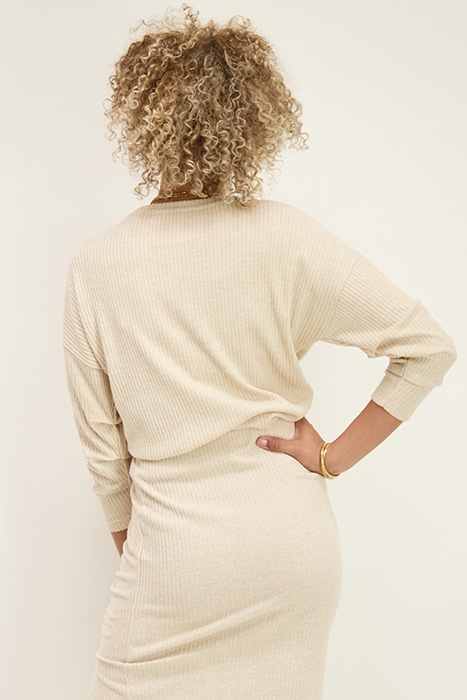 Beige rib top with pleated sleeves 3