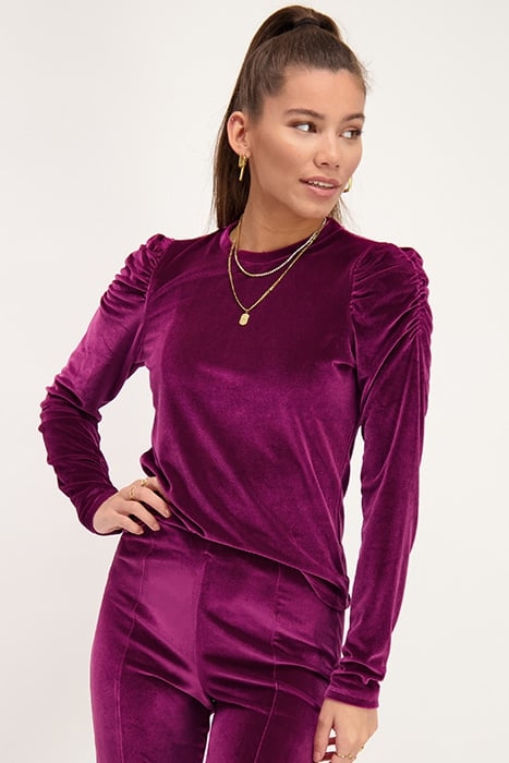 PAARSE VELVET TOP MET POFMOUWEN PURPLE PURPLE 4