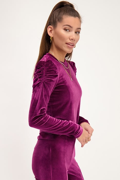 PAARSE VELVET TOP MET POFMOUWEN PURPLE PURPLE 5