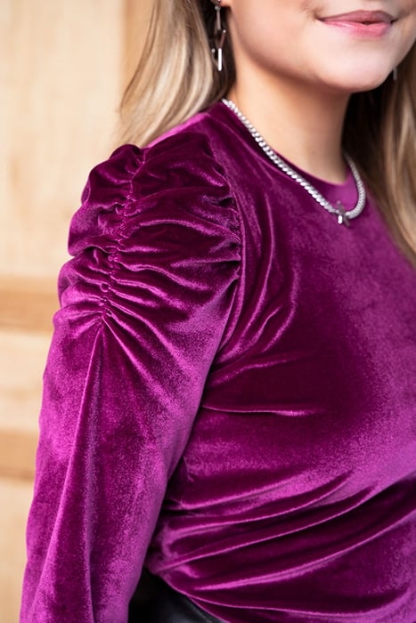 PAARSE VELVET TOP MET POFMOUWEN PURPLE PURPLE 6