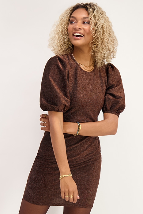 BRUINE GLITTER JURK MET POFMOUW BRONZE BRONZE 6