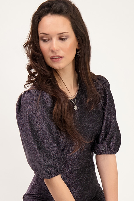 ZWARTE GLITTER JURK MET POFMOUW BLACK BLACK 7