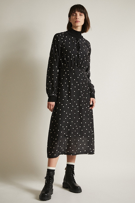 KLEID MIT SCHNÜRUNG PRINT PRETTY DOTS / BLACK 1
