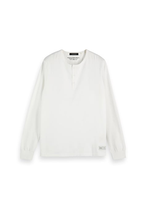LONGSLEEVE JERSEY GRANDDAD TEE WITH WOVEN PLACKET WHITE 1