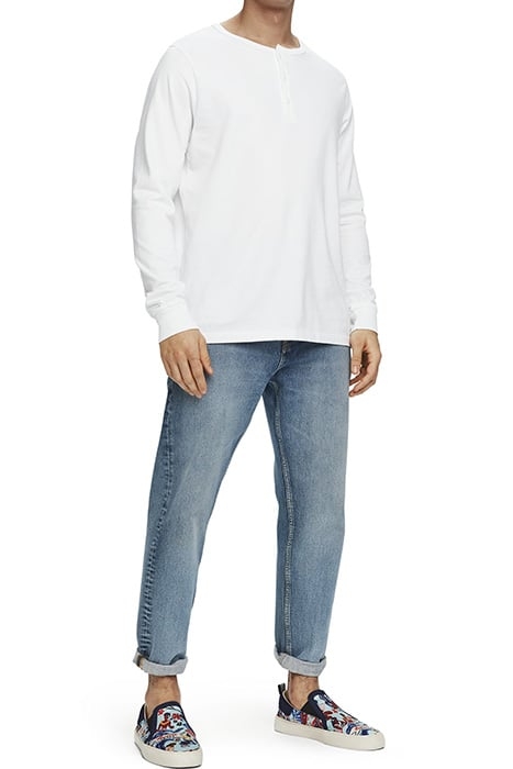 LONGSLEEVE JERSEY GRANDDAD TEE WITH WOVEN PLACKET WHITE 4