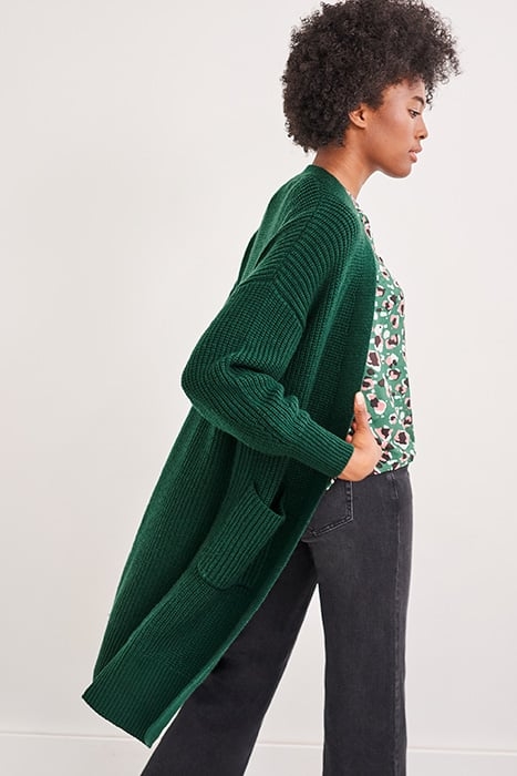 BETTY LONGLINE RIB CARDI DK GREEN 2
