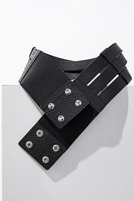 BLACK MIXED-FABRIC WIDE LEATHER BELT BLACK 3