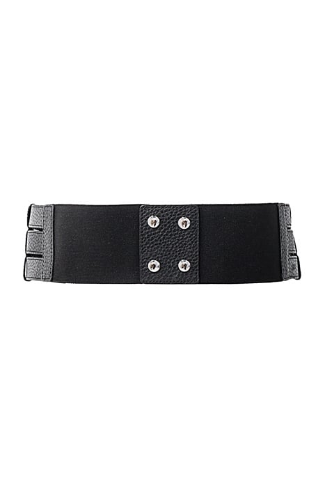 BLACK MIXED-FABRIC WIDE LEATHER BELT BLACK 2