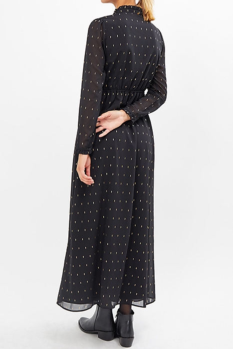 BLACK GOLD FOIL FLOWER PRINT LONG DRESS 4