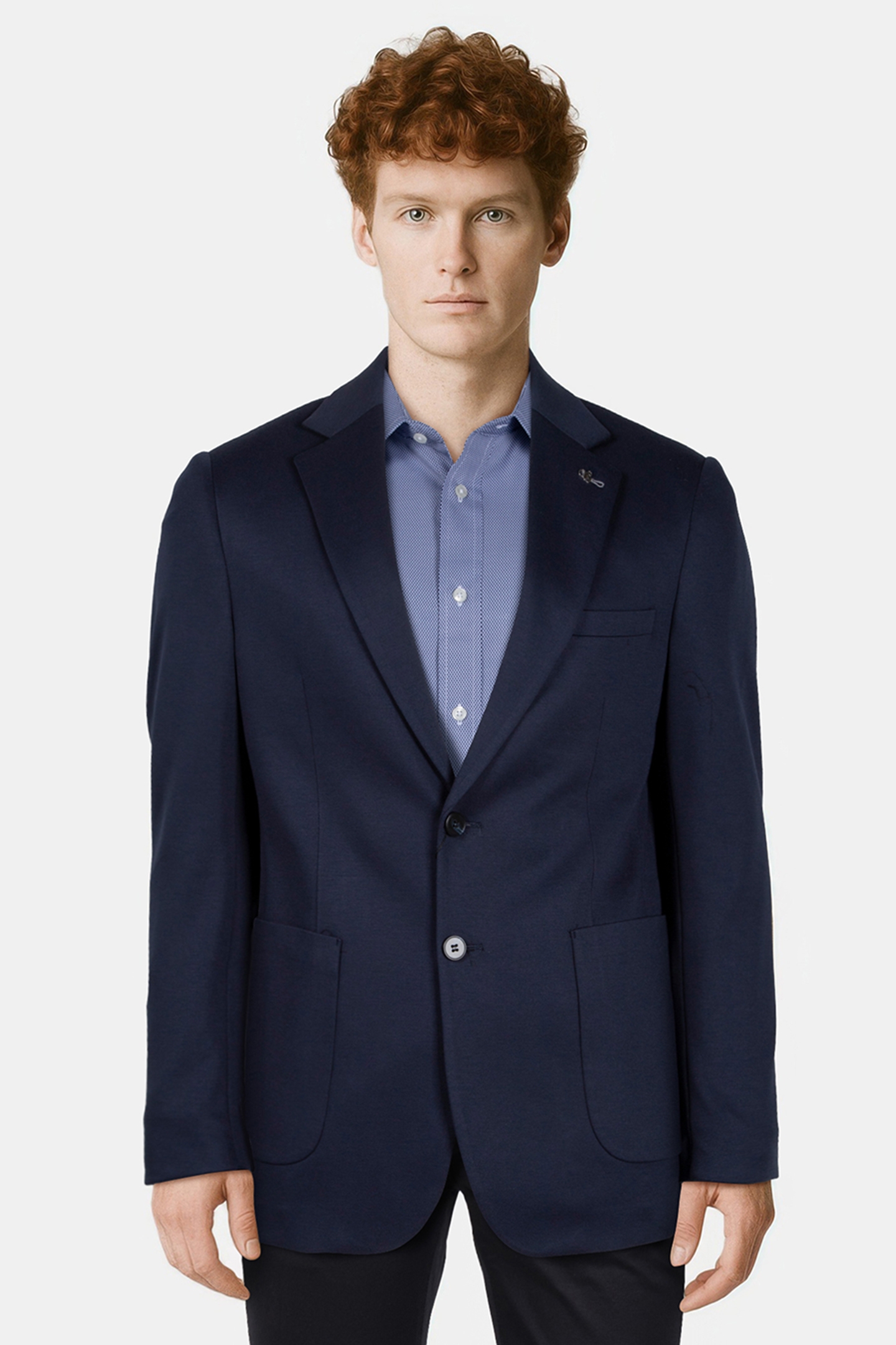 2 BUTTON JACKET JERSEY KNIT PATCH POCKETS NAVY 1